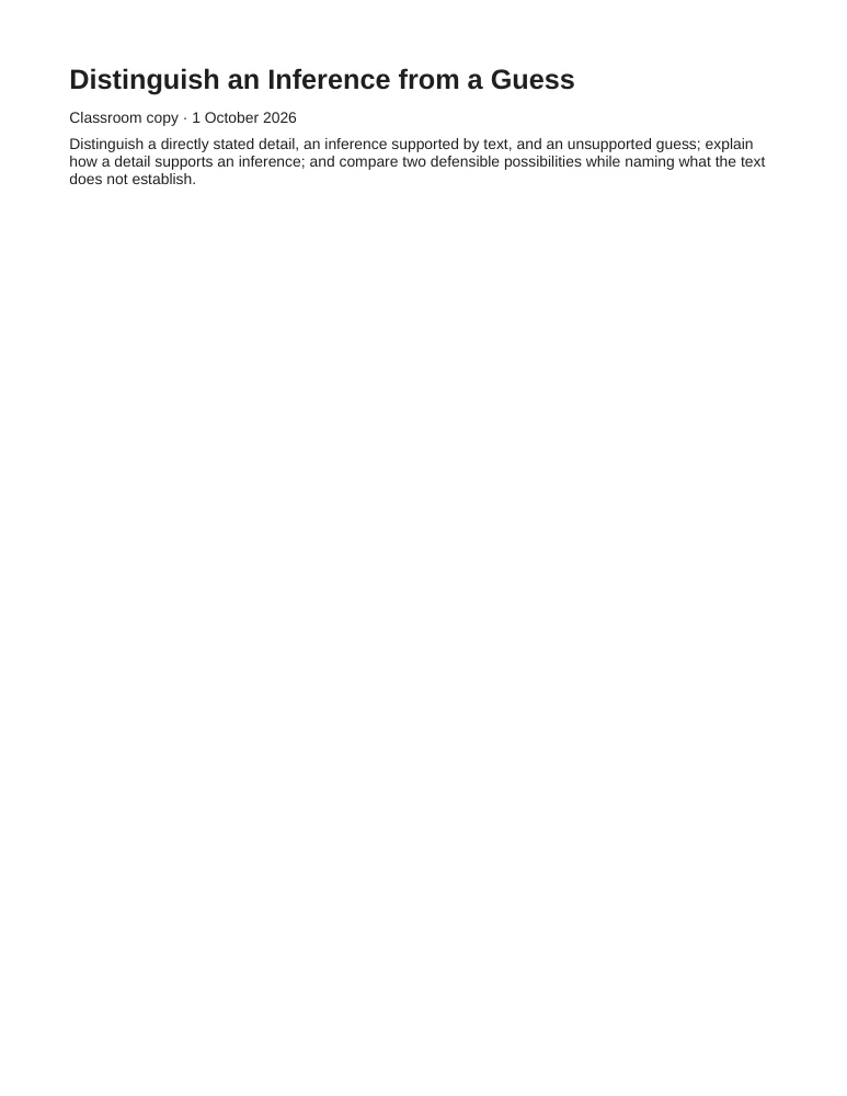 First student page from Distinguish an Inference from a Guess.