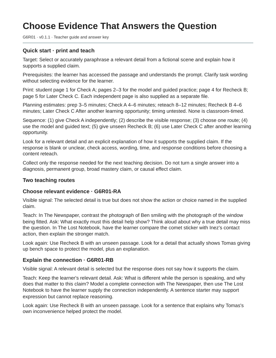 Actual first page of the teacher guide, showing the quick start and two teaching routes.