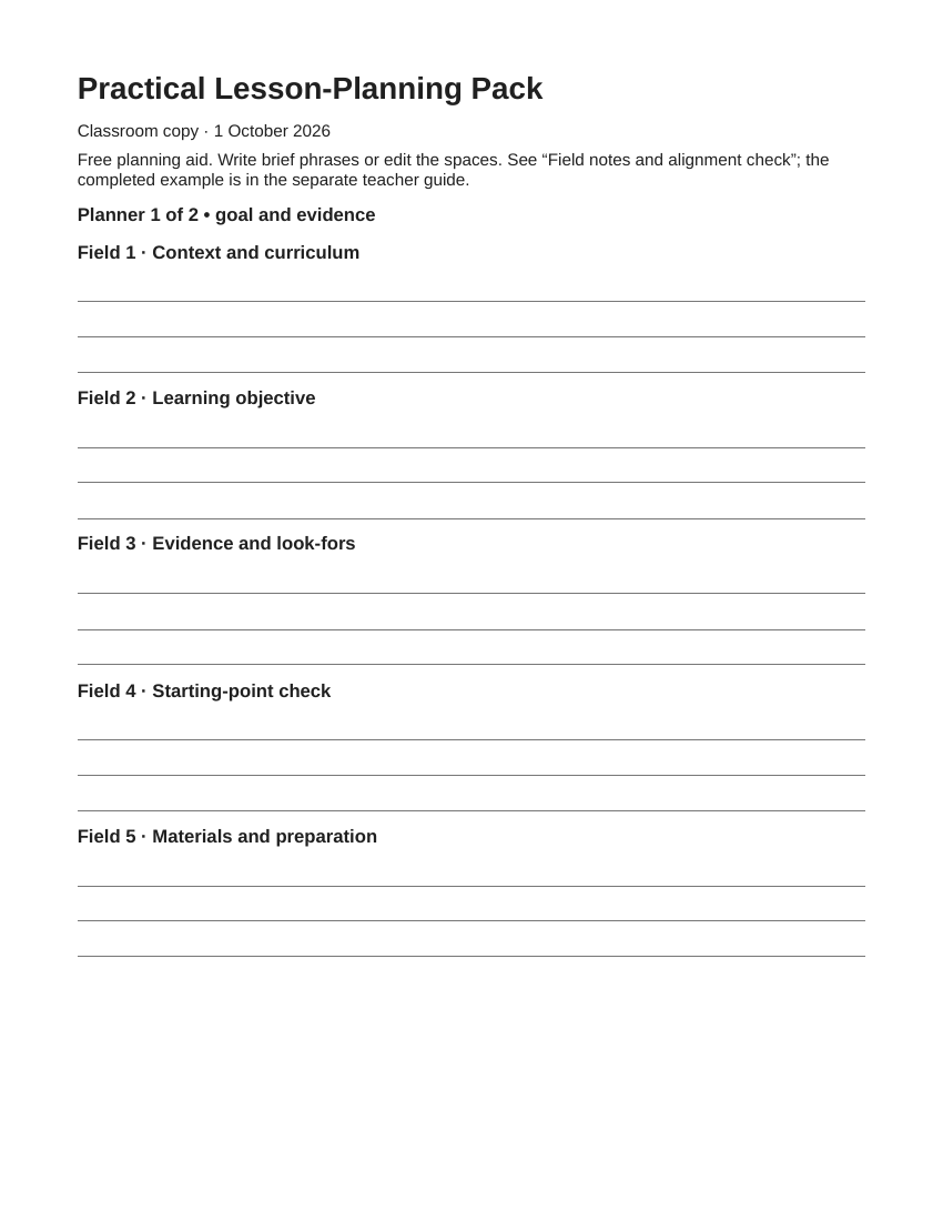 Planning materials preview for Copyable Lesson-Plan Template