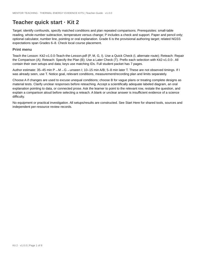 Actual first page of Kit 2 teacher file