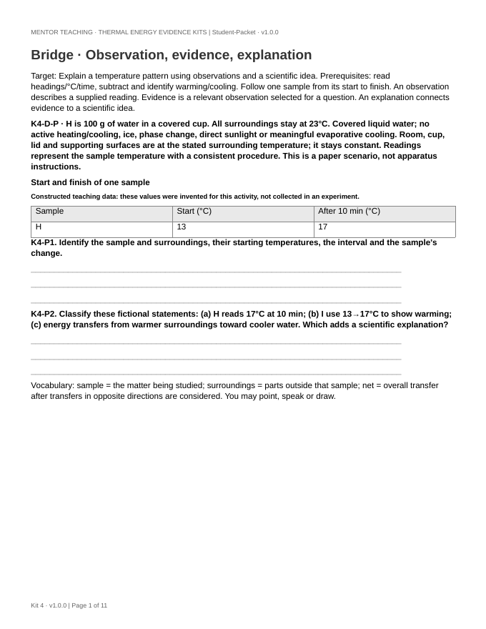 Actual first page of Kit 4 student file