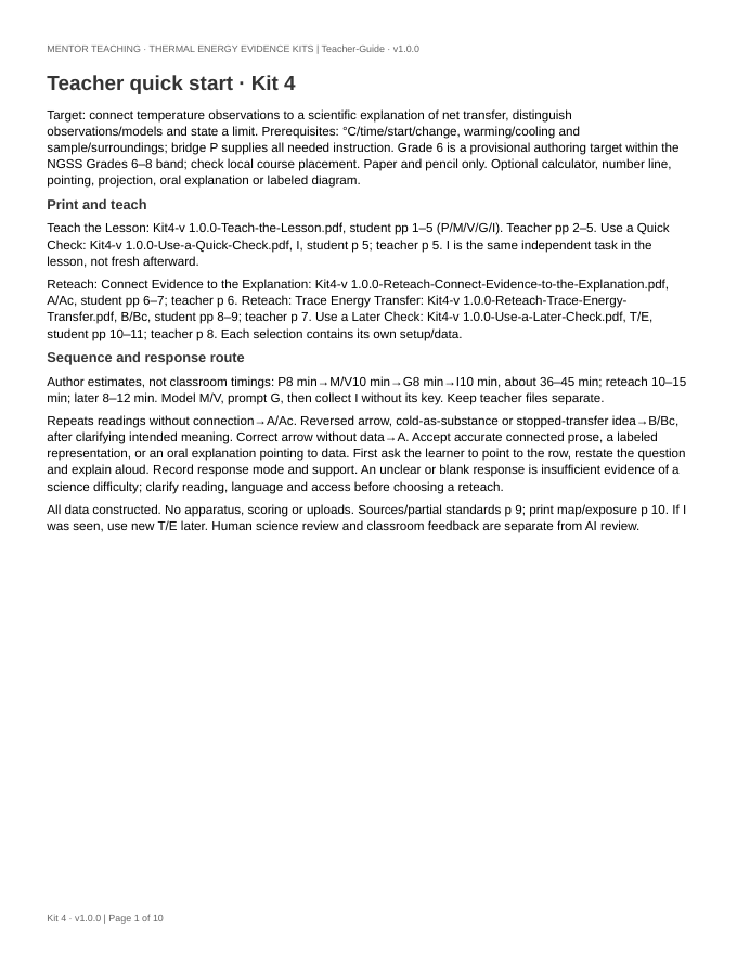 Actual first page of Kit 4 teacher file