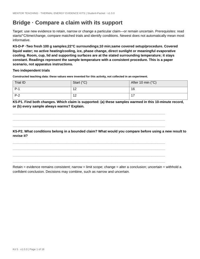 Actual first page of Kit 5 student file