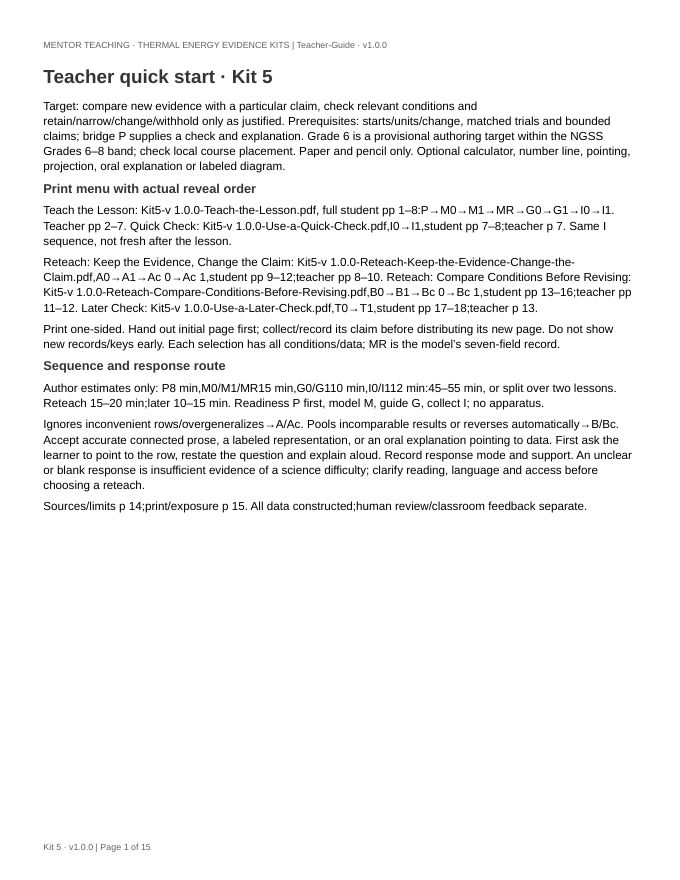 Actual first page of Kit 5 teacher file