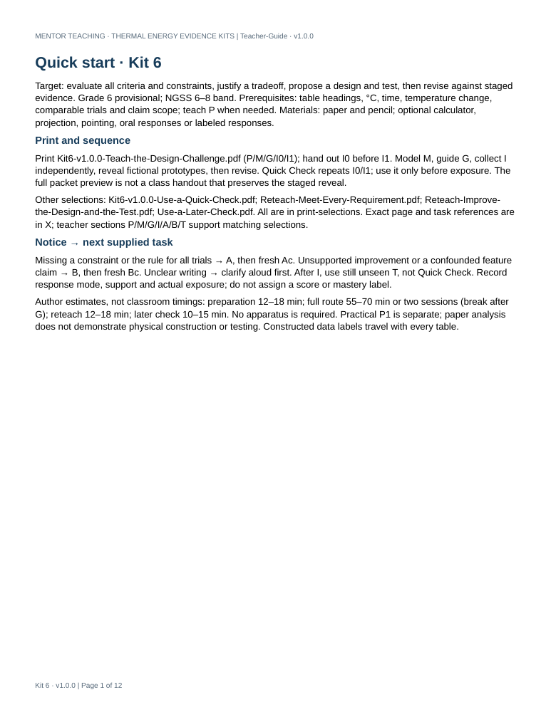 Actual first page of Choose, Test & Improve a Thermal Protector teacher file