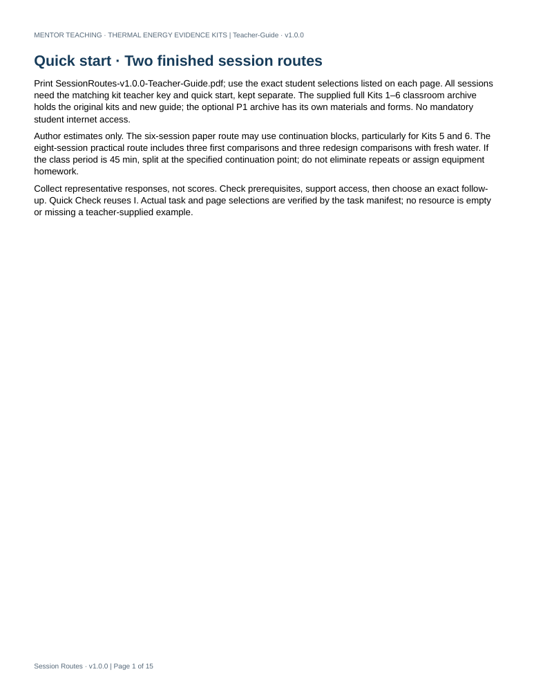 Actual first page of Thermal Energy Session Routes teacher file